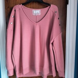 Cupio Rose V-Neck Sweater with Button Accents